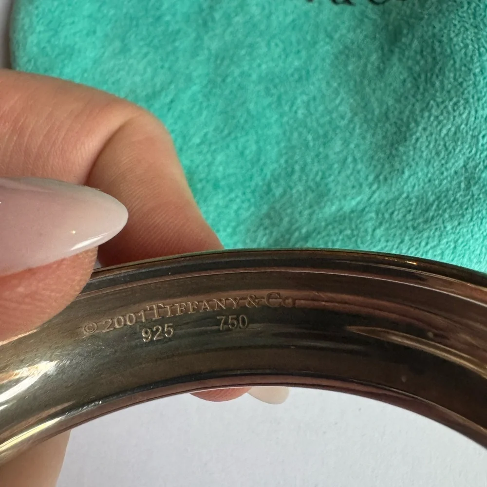 Tiffany & Co Sterling Silver and 18K Gold Multi-Gemstone Cuff 6" Wrist 85.6g - Picture 12 of 16